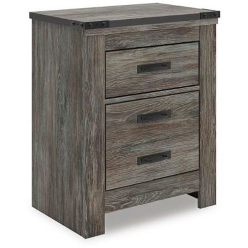 Signature Design by Ashley Frandern Two Drawer Nightstand - Rustic Warm Gray Finish with USB Charging Ports