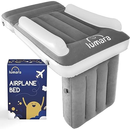 LUMARA Toddler Airplane Bed - Inflatable Airplane Bed for Toddlers, Plane Baby Mattress for Kids - Blow Up Air Mattress for Child Flight Sleep with Safety Belt, Innovative Valves, No Pump Needed