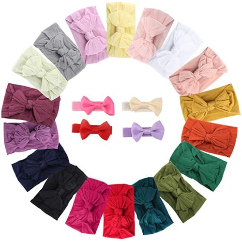 Makone 22 PCS Baby Headbands with Bows Handmade Soft Nylon Hairbands for Toddler Baby Girls Head Wraps Infant Hair Accessories