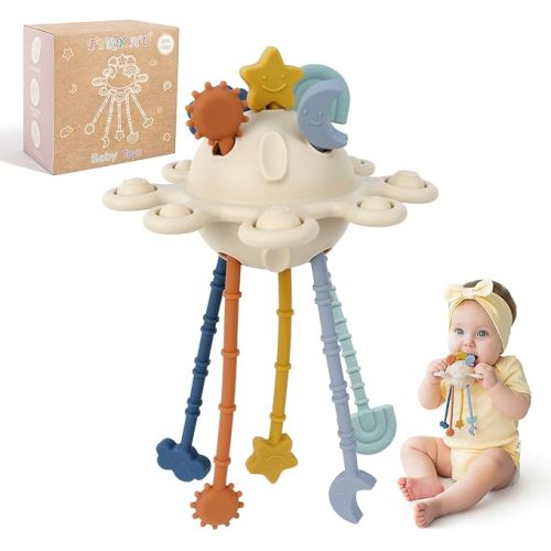 TYRY.HU Silicone Baby Sensory Montessori Toys,Silicone Pull String Fidget Toys for Babies 18 Months+, Travel Toy for Plane, Car, and Stroller, Early Educational Fine Motor Skills Toy for Toddlers