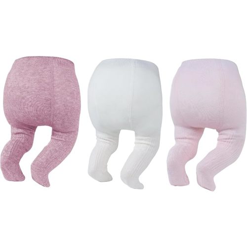 Zando 3Pack Newborn Baby Girls Tights Infant Cable Knit Winter Cotton Warm Footed Tights Leggings Stockings Pantyhose 0-4T