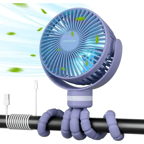 Momcozy Portable Stroller Fan, 8000mAh, 27H Ultra-long Battery Life, Detachable 4 Speed 360°Rotate, LED Night Light with 2 Modes, USB Rechargeable Handheld Cooling Fan for Travel, Car Seat, Bedroom