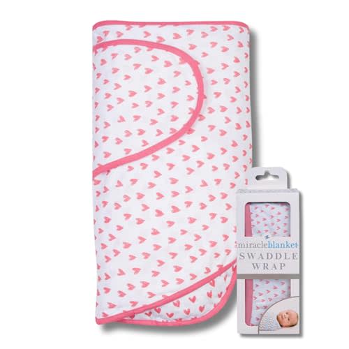 Miracle Blanket Swaddle Wrap – Help Your Newborn Sleep Longer – Soft & Secure Sleep Sack for Infants – Easy-to-Use Swaddling Blanket for a Calm Baby (Coral Hearts)