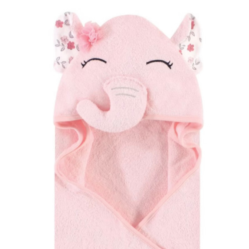 Hudson Baby Unisex Baby Cotton Animal Face Hooded Towel, Floral Pretty Elephant, One Size