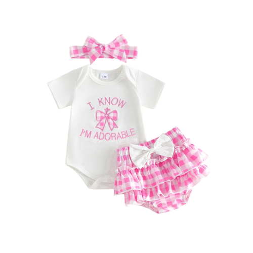AceBaby Infant Baby Girl Summer Letter Embroidery Outfit Sets for 0-12M,95% Cotton