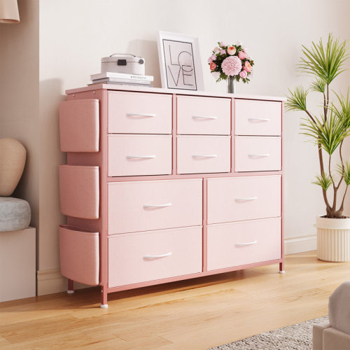17 Stories 10 Drawer Dresser, Chest of Drawers for Bedroom with Side Pockets and Hooks, Fabric Storage Organizer Unit for Livingroom, Nursery, Hallway, Closet | Wayfair