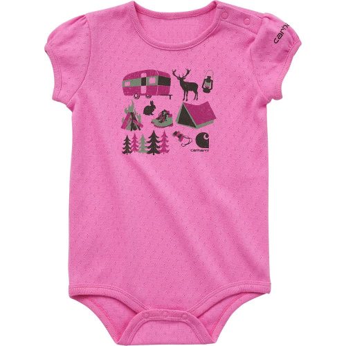 Carhartt Kid's CA9950 Short-Sleeve Explore More Bodysuit - Girls - 3 Months - Super Pink