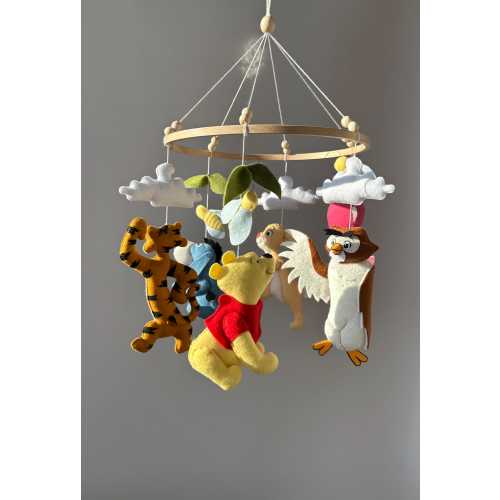 Winnie the Pooh Felt Baby Mobile, baby mobile boy and girl , Magical crib mobile, bear baby mobile, Wizard nursery decor,individual baby mo