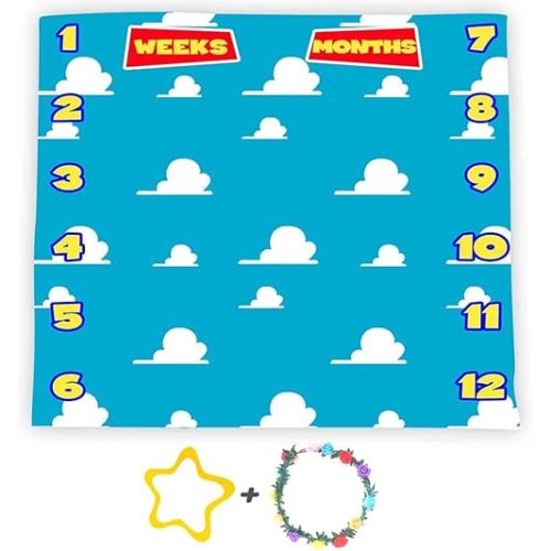 F-FUN SOUL Blue Sky White Clouds Baby Monthly Milestone Blanket 40x40in Nursery Blanket Baby Shower Age Growth Tracker with Bonus Marker LHFS981