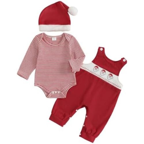Baby Boy Christmas Outfit Newborn My First Christmas Polo Romper Overalls Pants Hats 3Pcs Boy 3 6 9 12 18M Outfits