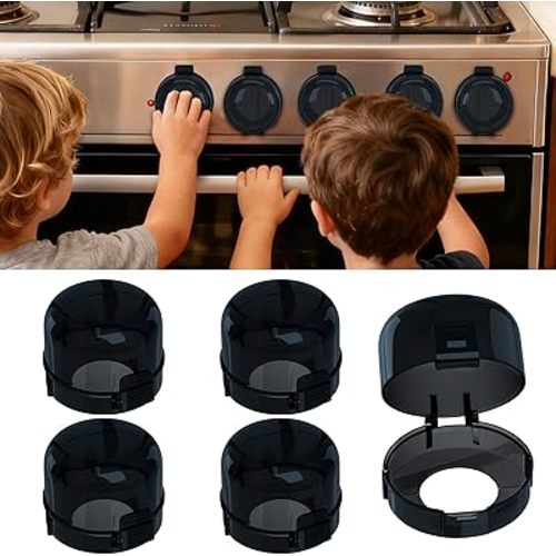 Stove Knob Covers for Child Safety,AOSITE Upgraded Gas Knob Covers for Kids Stove Guard with Strong Adhesive, 5 Pack Durable Design Childproof Oven Knob Locks for Babies and Pets,No Screws or Drill