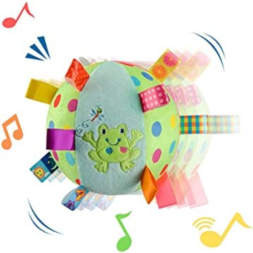 Baby Colorful Taggie Ball, Soft Plush Sensory Rattle Ball Toy for Early Educational, Ribbon Tag Ball for Baby Kids Toddlers Infants, Sensory Ball with Tags
