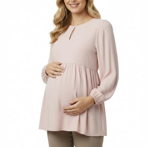 Motherhood Maternity Women's Long Sleeve Empire Waist Keyhole Woven Pregnancy Blouse