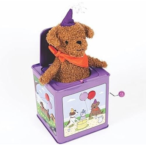 Jack Rabbit Creations Birthday Puppy Jack-in-the-Box Toy - Classic Musical Toy - Ages 3+