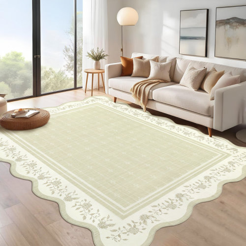 Ebern Designs Scalloped Area Rug Large Washable Rugs for Living Room Bedroom Soft Dining Table Carpet Non Shedding Modern Bordered Indoor Carpet for Nursery Playroom Home Decor & Reviews | Wayfair