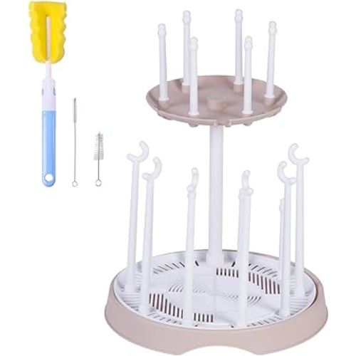 Baby Bottle Drying Rack,Double-Layer Bottle Drying Rack,Hold Up to 16 Baby Bottles,Suitable for Indoor, Kitchen, Living Room（Pink Lotus Root）
