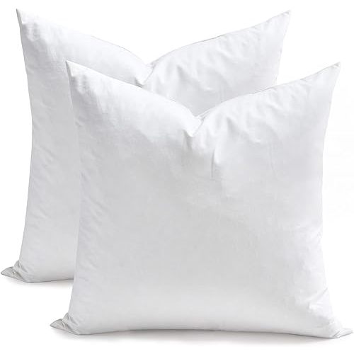 Feather Down Throw Pillow Inserts 18 x 18, Set of 2, 100% Organic Cotton Shell, Soft Decorative Square Pillows Insert for Living Room Sofa, Couch, or Bed (White)