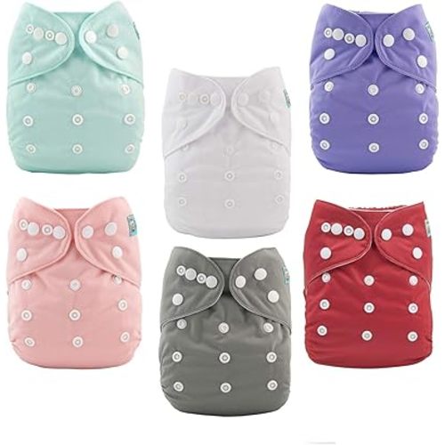 ALVABABY Baby Cloth Diaper 6 Pack with 12 Inserts One Size Cloth Diaper Covers Adjustable Washable Reusable for Baby Girls and Boys