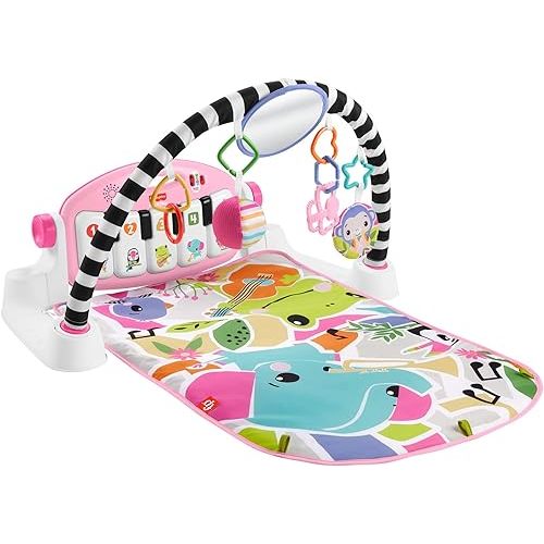 Fisher-Price Baby Activity Mat Glow and Grow Kick & Play Piano Gym, Portable Musical Toy with Smart Stages Learning, Ages 0+ Months, Pink, Queens English Version