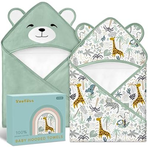 Yoofoss Hooded Baby Towels for Newborn 100% Organic Cotton Baby Bath Towel with Hood for Babies, Infant, Toddler and Kids, 32x32Inch, Soft and Absorbent Newborn Essential