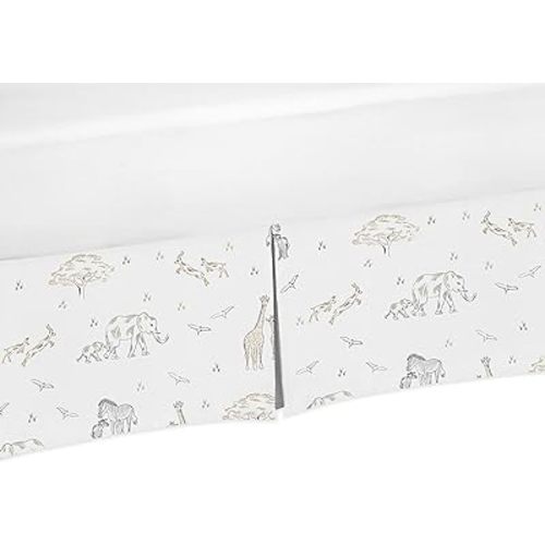 Sweet Jojo Designs Jungle Safari Animals Boy Girl Baby Crib Bed Skirt Nursery Dust Ruffle Brown Beige Taupe Black and White Gender Neutral Animal Elephant Giraffe Wildlife Adventure Zebra Serengeti
