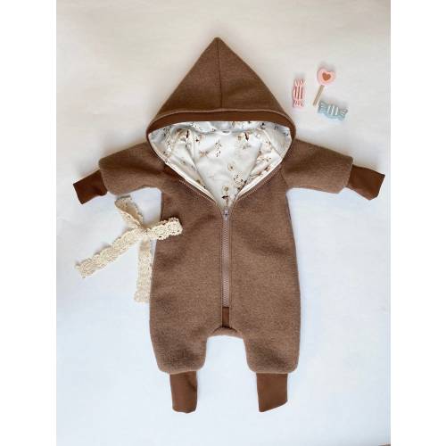 Walksuit Walkoverall camel cuffs in fawn brown with zipper and hood customise
