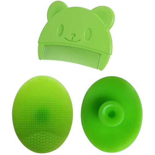 Baby Bath Brush, Baby Cradle Cap Brush, Silicone Massage Brush, Baby Comb, Children's Comb(3pcs) (Green)