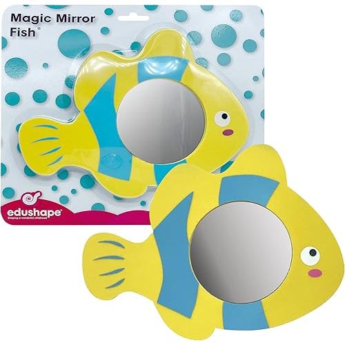Edushape Magic Mirror Shapes, Fish - Bath Foam Toys with Mirror - Stick-On, Removeable - Toddlers 1-3 - Cause, Effect, Cognitive Skills