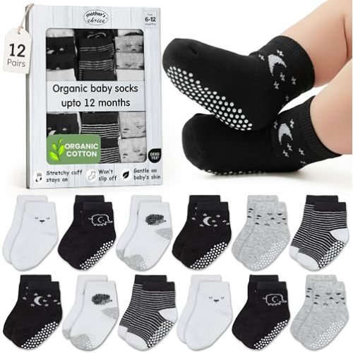OEKO-TEX Organic Cotton Blend 12 Baby Socks Gentle Registry Gift 6-12 M