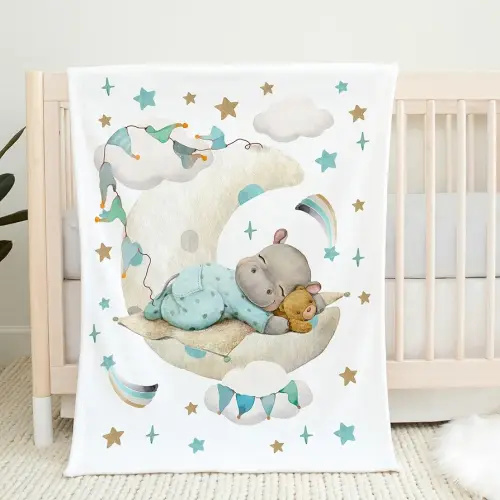 UNIQUE Hippo Ultra Soft Fleece Baby Blanket 30x40in, Cute Hippo Baby Blanket, Gender Neutral