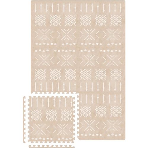 MOON WALKERS Stylish Boho Baby Play Mats For Floor, (4x6ft) Play Mat for Babies and Toddlers, Non-Toxic, Soft, Thick, Tummy Time Mat For Crawling (Standard 6 Tiles, Beige Aztec)