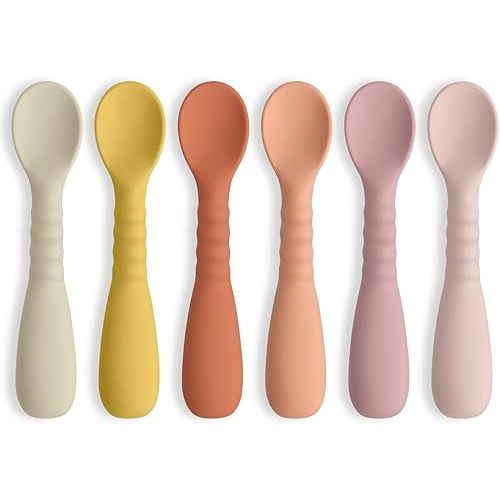 ME.FAN Silicone Baby Feeding Spoons 6 Pack First Stage Infant Spoons - Baby Utensils Soft Training Spoon Self Feeding - Chew Spoon Set for Babies and Toddlers Bright