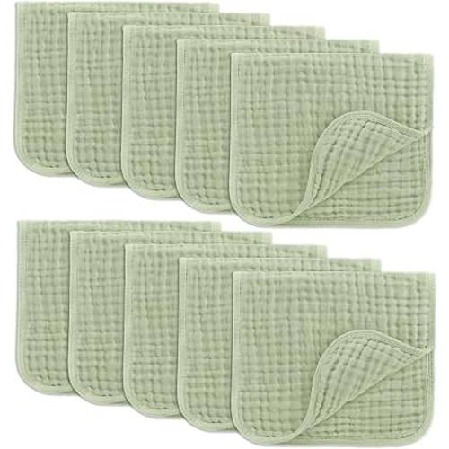 Comfy Cubs Muslin Burp Cloths 20x10" 10 Pack, Baby Burp Cloths - Sage