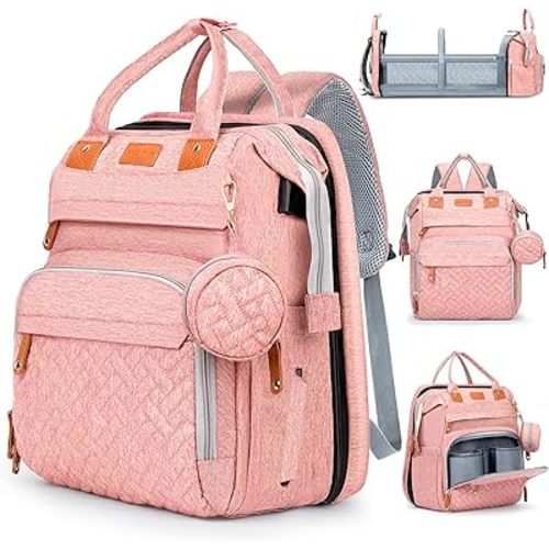 JOYCE Diaper Bag, with Diaper Changing Station, Multi-functional Large-capacity Diaper Bag Backpack, Best Gift for Newborns, Travel Essentials Diaper Bag Backpack (Pink)
