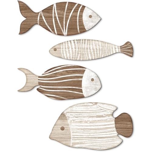 Putuo Decor 4 Pcs Wooden Fish Wall Decor Beach Nautical Coastal Theme Fish Wall Sculpture Lake House Ocean Decor Vintage Ornaments for Home Bathroom Bedroom