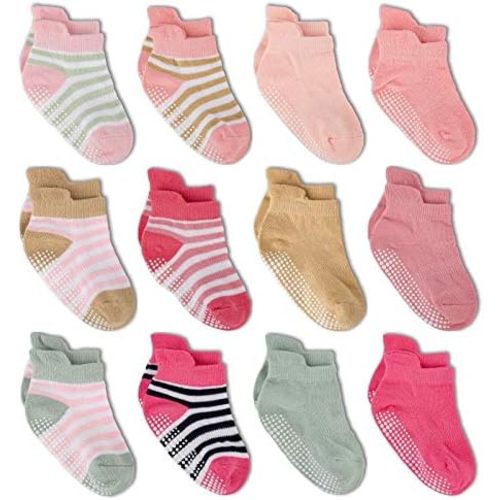 Zaples Baby Non Slip Grip Ankle Socks with Non Skid Soles for Infants Toddlers Kids Boys Girls
