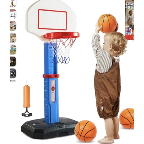 JOYIN Toddler Basketball Hoop Indoor, Adjustable Basketball Goal for Kids with 4 Balls, Game Toys for Playroom Pool Outdoor, Birthday Gift for Baby Boys Girls Age 1 2 3 4 - Air Pump Included