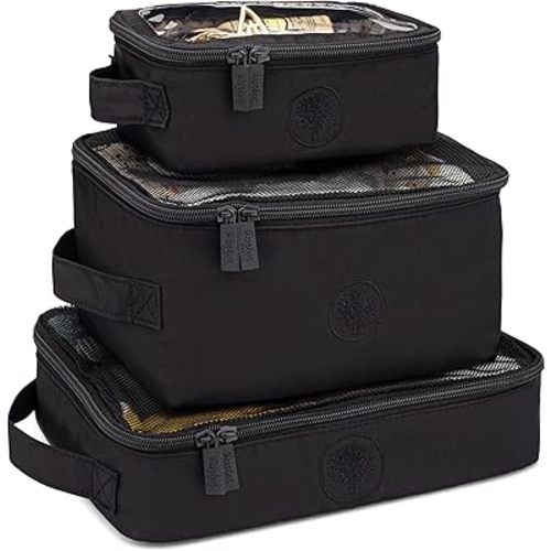 Parker Baby Co. Lightweight Packing Cube Set 3-Pack | Collapsible, Durable, Mesh & Clear Top | Travel Organizer for Diaper Bags, Luggage - Black/Mocha Checker