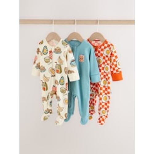Buy Blue/Orange Brunch Baby Sleepsuits 3 Pack (0mths-2yrs) from Next Australia