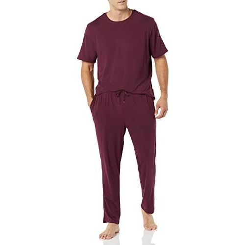Amazon Essentials Men's Super Soft Modal Cotton Pajama Set, T-Shirt and Full-Length Bottoms Loungewear