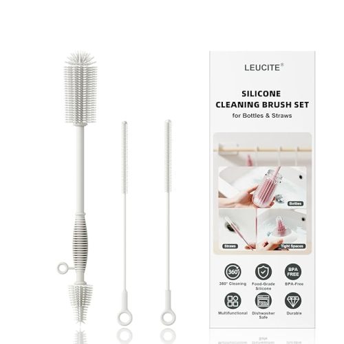 Silicone Cleaning Brush Kit,Water Bottle and Straw Cleaner Brush Set for Tumbler,Baby Bottle,Breast Pump Part,Nipple,Sippy Cup,Glass,Dishwasher Safe,BPA Free,3 Pcs