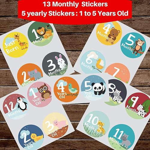 NOVARENA 48 Pack 4" Baby Month Stickers and Milestone Stickers by Novarena - Track Your Baby's First Year Month-by-Month and Holidays Until 5 Years Old! Boys and Girls (48 Pack Stickers)
