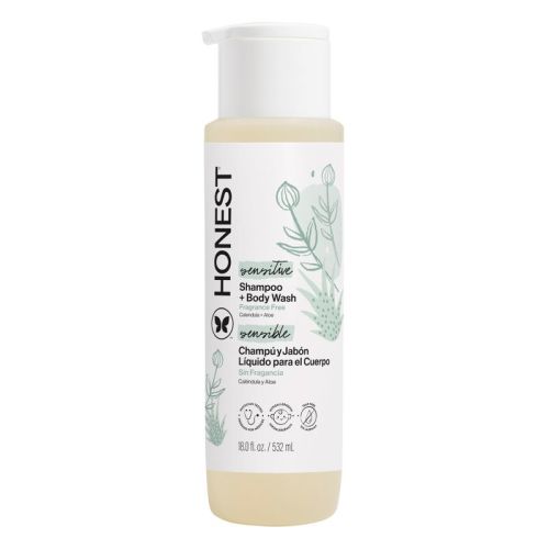 The Honest Company Sensitive Shampoo + Body Wash - Fragrance Free - 18 fl oz: For Daily Use, All Hair Types, Liquid Form
