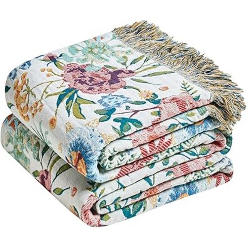 Boho Throw Blanket for Bed 60"x80", All Season Cotton Couch Blankets