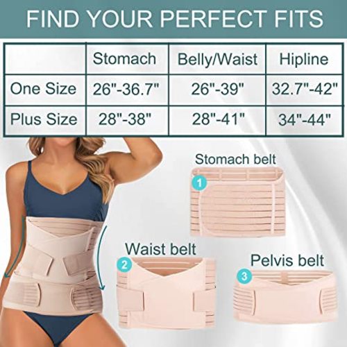 3 in 1 Postpartum Belly Band Post C Section Support Recovery Wrap Fajas Postparto Abdominal Binder Girdles for After Giving Birth (Plus Size, Z-Beige)