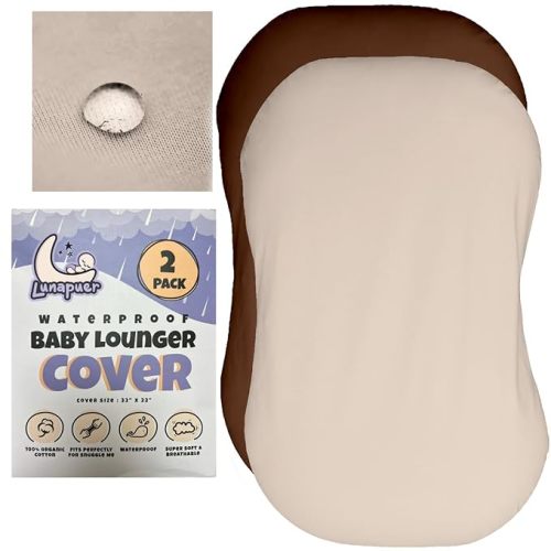 100% Waterproof Baby Lounger Cover - 2-Ply Organic Cotton Slipcovers Keep Your Lounger Clean & Your Baby Comfy - Machine Washable - (Lounger Not Included) - 2-Pack Includes Cream & Brown