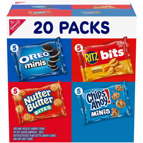 Nabisco Classic Mix Variety Pack - OREO Mini, CHIPS AHOY! Mini, Nutter Butter Bites, RITZ Bits Cheese, 20 Snack Packs