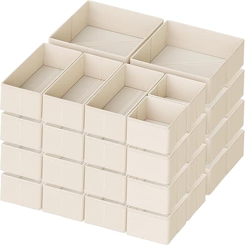 Criusia Drawer Organizer Clothes, 24 Pack Dresser Organizer for Baby Clothes, Underwear, Sock- Foldable Closet Organization and Storage Dividers Bins for Nursery, Bedroom and Dorm (Beige)