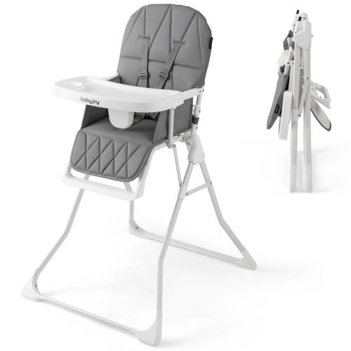 Baby Joy Adjustable Foldable PU Highchair with Removable Tray - Grey