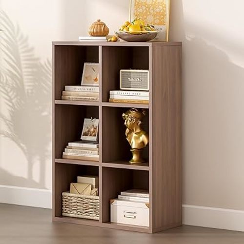OSCHF 6-Cube Storage Shelf Bookcase, Walnut